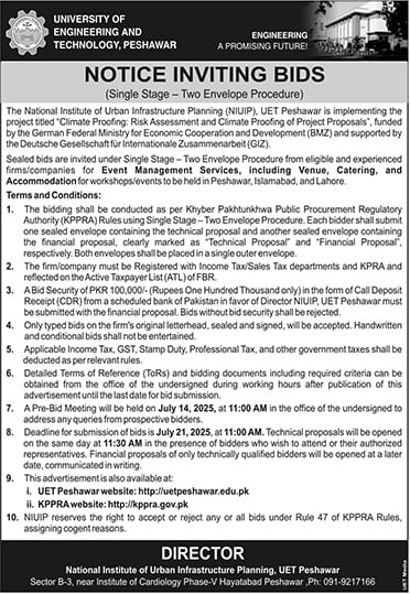 University of Engineering & Technology Peshawar Tender Notice